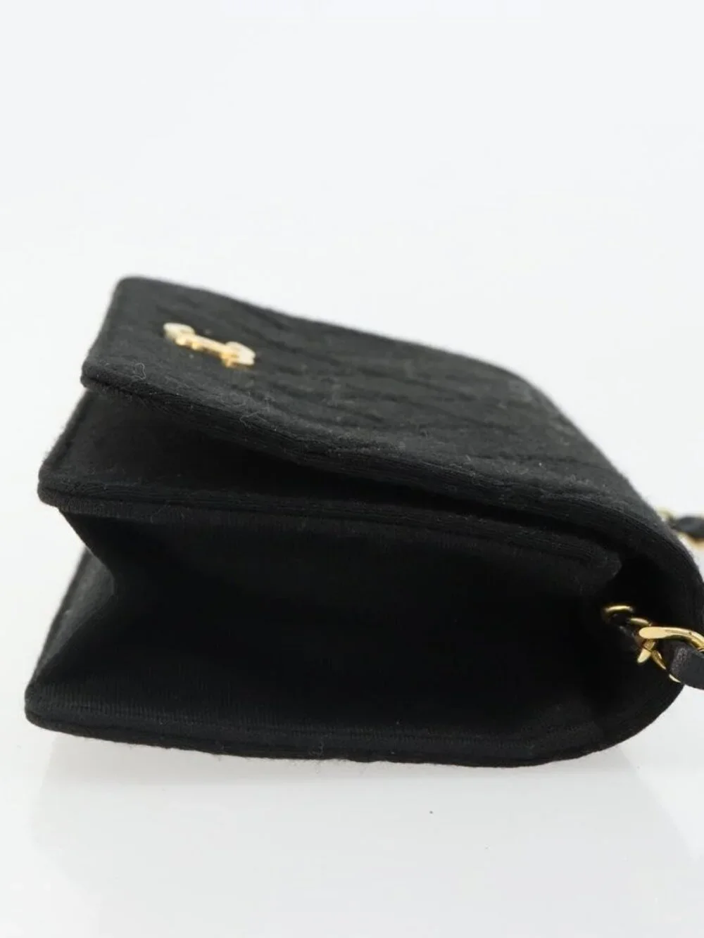 CHANEL Matelasse Chain Shoulder Bag Cotton Black Gold CC Auth 185197
